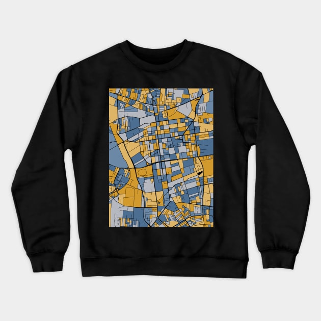 Lódz Map Pattern in Blue & Gold Crewneck Sweatshirt by PatternMaps